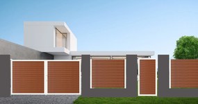Cancello manuale battente Maia120 Close ALBA in alluminio rovere dorato telaio bianco, reversibile, L 100 x H 160 cm