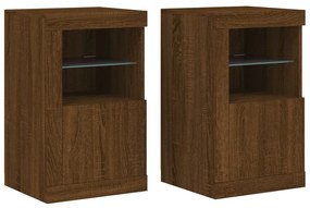 Armadietti con Luci LED 2pz Rovere Marrone in Legno Multistrato