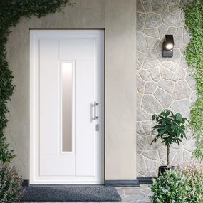 Portoncino d'ingresso DOLCETTI in PVC pannello bugnato mod.191 con vetro L 90 x H 210 cm in PVC bianco, apertura spingere a destra, falso telaio non incluso