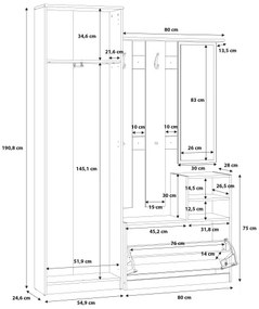 Mobile per ingresso con specchio KAVI, finitura rovere Artisan