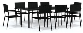 Set mobili da pranzo da giardino 9 pz nero