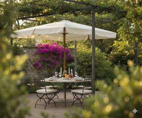 Ombrellone da Giardino 3x3 m Palo Ø48 mm in Legno Vorghini De Lux Ecrù...