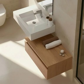 Mobile bagno sospeso 80 cm rovere naturale con lavabo sospeso e specchio – Numa