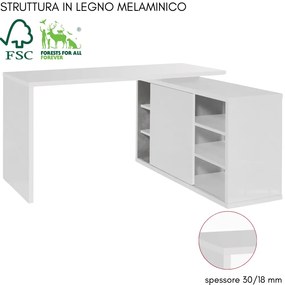 Scrivania Angolare Pc Ufficio Tavolo per Computer con Mobiletto Salvaspazio 1 Anta 6 Ripiani, in Legno cm 150x120x74