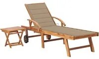 Lettino Prendisole con Tavolo e Cuscino in Massello di Teak cod mxl 8088