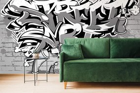 Carta da parati – Scritta Street Art grigia con spray