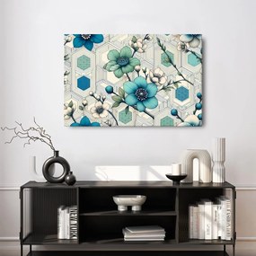 Quadro su tela – Fiori eleganti su sfondo geometrico