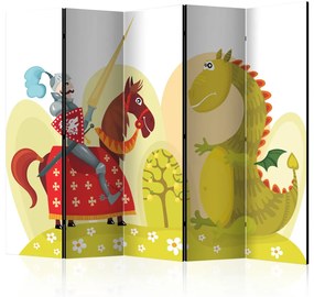 Paravento design Drago e cavaliere II (5 parti) - colorate figure da favola per bambini