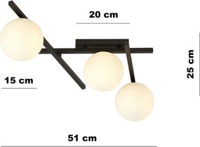 Lampadario da Soffitto in Acciaio e Vetro SMART 3 Nero 3xE14