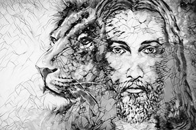 Quadro su tela – Onnipotente con leone in bianco e nero