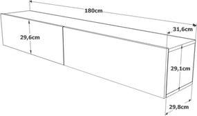 Mobile Tv Sospeso 180x32x30 Effetto Legno Rovere E Verde Salvia Frame
