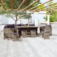 Set Divani da Giardino 7 pz con Cuscini in Polyrattan Grigio 3098170