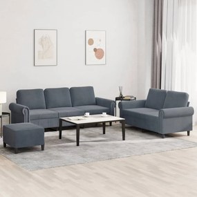 Set Di Divani 3 Pz Con Cuscini Grigio Scuro İn Velluto /