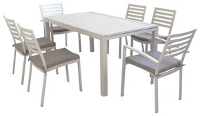 DEXTER - set tavolo in alluminio cm 160/240 x 90 x 75 h con 4 sedie e 2 poltrone Dexter