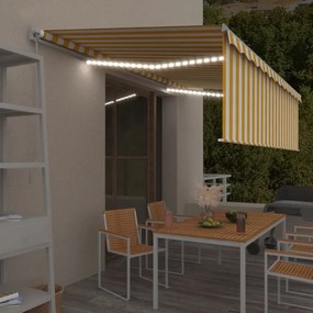 Tenda Sole Retrattile Manuale Parasole Led 5x3m Gialla Bianca /