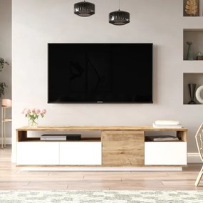 Mobile Porta Tv Da Terra 180x45x45 Bianco E Rovere Con Vani Force