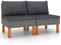 Divani Centrali 2 pz Polyrattan e Legno Massello di Eucalipto 315756