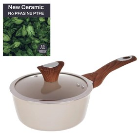 Casseruola un manico 18 cm con coperchio crema New Ceramic