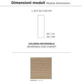 Colonna da bagno reversibile moderna PIAVE ad 1 anta Rovere Miele