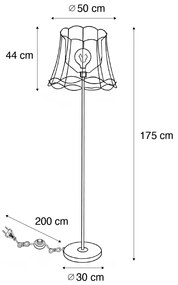 Lampada da terra retrò in ottone con paralume Granny Frame nero 45 cm - Kaso