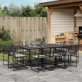 Set da pranzo da giardino 11 pz con cuscini in polyrattan nero