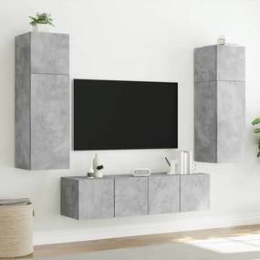 Mobili tv a parete con luci led 2pz grigio cemento 80x35x31 cm