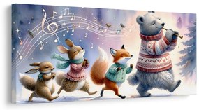 Quadro su tela – Parata invernale di animali con melodia