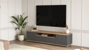 Mobile TV Da Terra 180 Cm Con Vano Ed Ante Antracite E Legno Todd
