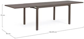 Tavolo allungabile PELAGIUS in alluminio caffè 135&#215;90 cm &#8211; 270&#215;90 cm