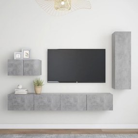 Set Di Mobili Porta Tv 4 Pz Grigio Cemento İn Legno Multistrato /