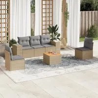 Set Divano da Giardino 6 pz con Cuscini Beige in Polyrattan 3225387