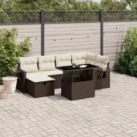 Set Divani da Giardino 7 pz con Cuscini Marrone in Polyrattan 3274983