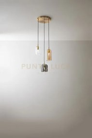 Sospensione in vetro 3 luci coro ( 1 trasparente, 1 ambra specchiat...