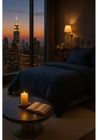 Set copripiumino e federa blu scuro in cotone renforcé per letto matrimoniale ed esteso 240x220 cm Ruffle Striped – Mila Home Luxury