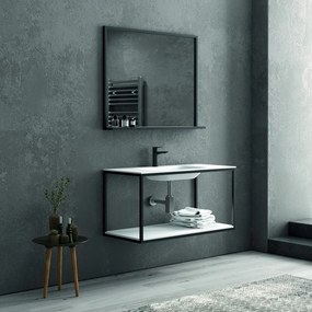Mobile bagno sospeso 100 cm stile industrial con struttura metallica SOP-100 - KAMALU