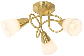 Plafoniera classica oro con vetro opalino a 3 luci - Inez