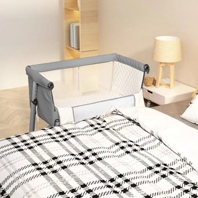 Lettino Per Bambini Con Materasso Grigio Chiaro Tessuto Di Lino /