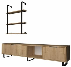 Parete Attrezzata Soggiorno 180 Cm Porta TV E Libreria Rovere Zenon