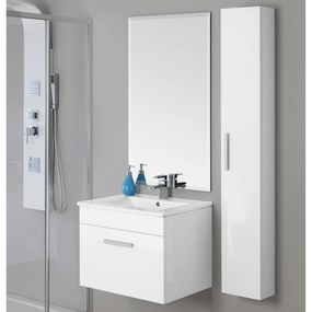 Mobile Bagno Sospeso 60 Cm Un'Anta Specchio 100x60 Cm Feridras "Show" Bianco Opaco/Bianco Lucido