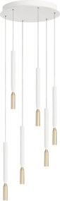 Lampada a sospensione LED a 6 Luci in metallo verniciato 35 cm Bianco e Oro TUBIC