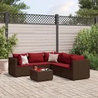 Set Mobili da Giardino 6pz con Cuscini in Polyrattan Marrone 3308133