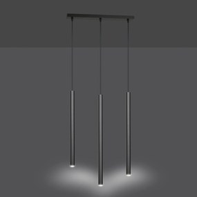 Lampadario 3 Luci Moderno Shu Acciaio Nero E Paralumi A Cilindri Sottili