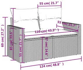 Set Divano da Giardino 10 pz con Cuscini Grigio in Polyrattan