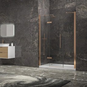 Kamalu - porta doccia 135cm battente e 2 fissi oro rosa spazzolato | kt6000rg