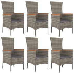 Set da pranzo da giardino 7 pz con cuscini in polyrattan grigio