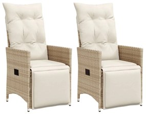 Sedie reclinabili da giardino 2pz con cuscini beige polyrattan