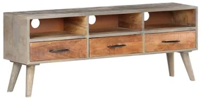 Mobile Porta Tv Grigio 130x35x51 Cm İn Massello Di Mango Grezzo /