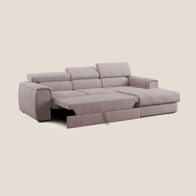 Zeno Divano angolare con pouf estraibile poggiapiedi in tessuto morbido impermeabile T02 rosa