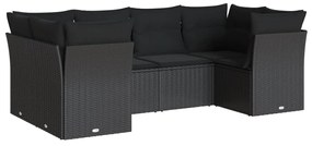 Set Divano da Giardino 6 pz con Cuscini Nero in Polyrattan