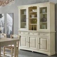 Cristalliera con vetrina in legno 3 ante shabby chic avorio anticato l.170 p.46 h.215